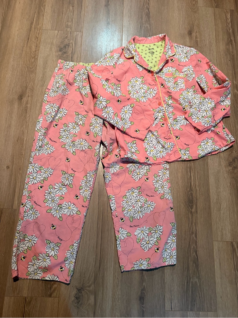 Nick & Nora Bee Mine Vintage 100% Pajama Set Women’s Pink Flowers Large Sleep